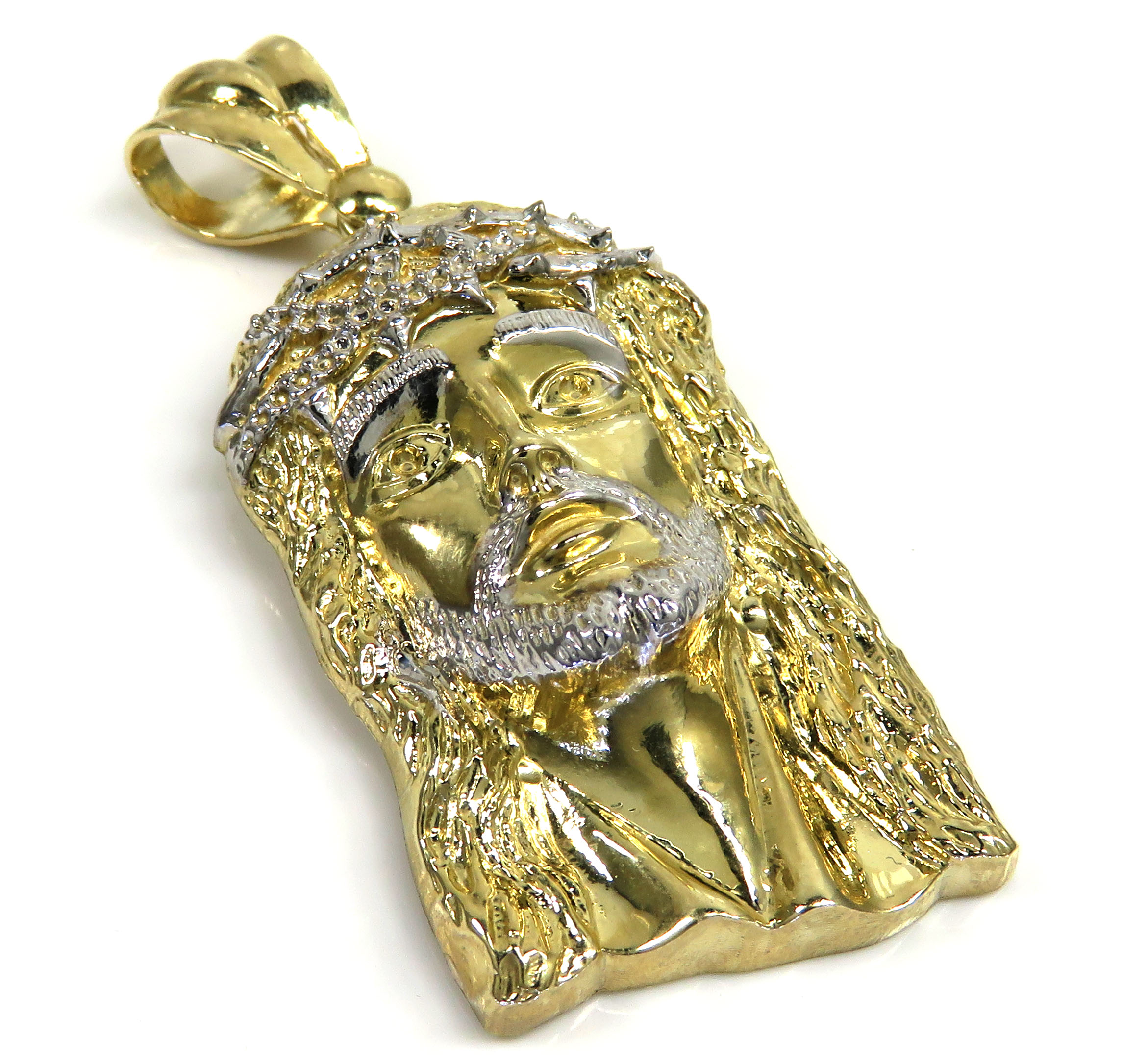 10k two tone gold large classic jesus face pendant