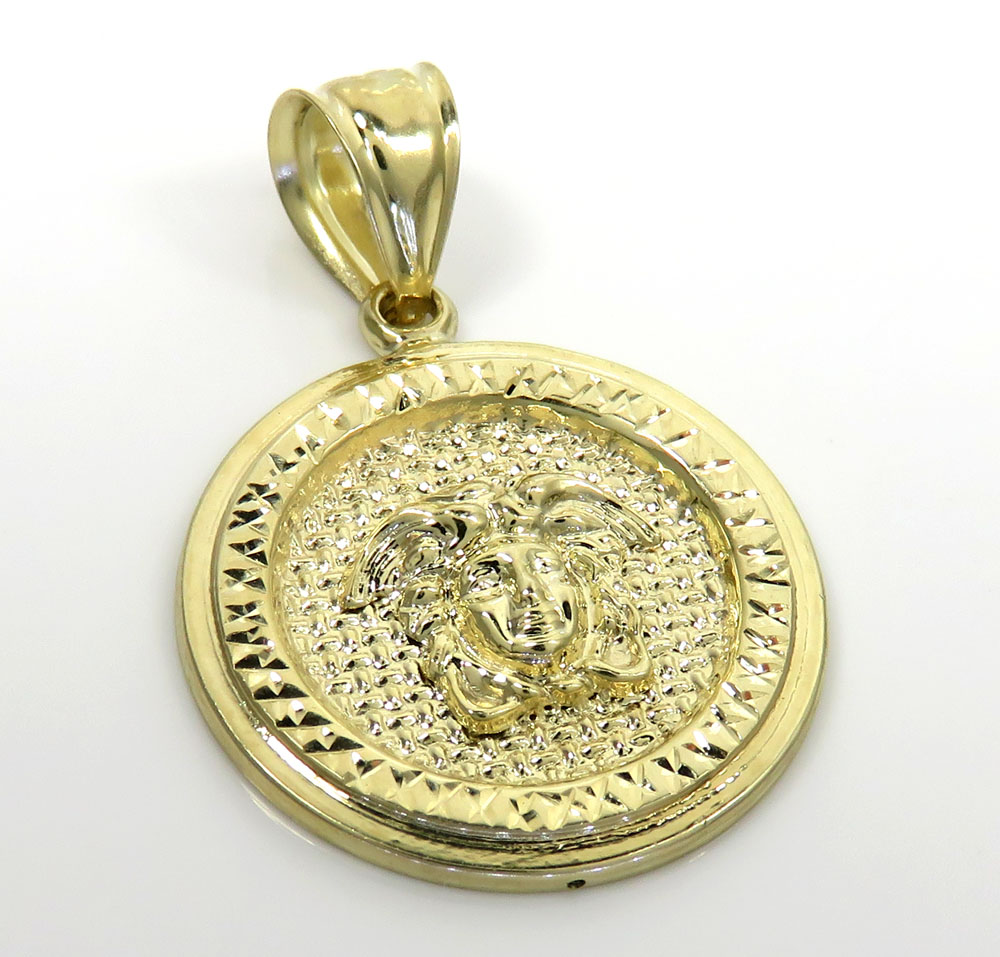 10k yellow gold round halo medusa head pendant