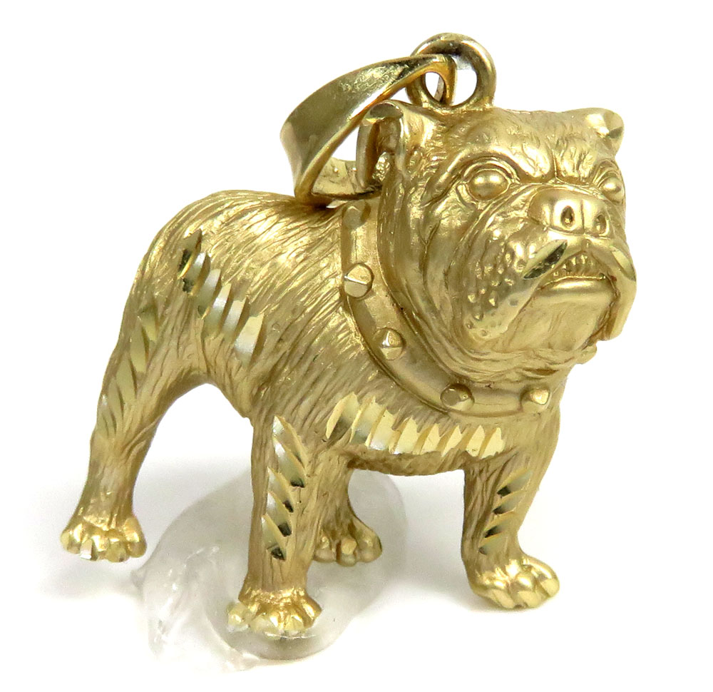 14k yellow gold diamond cut bull dog pendant 