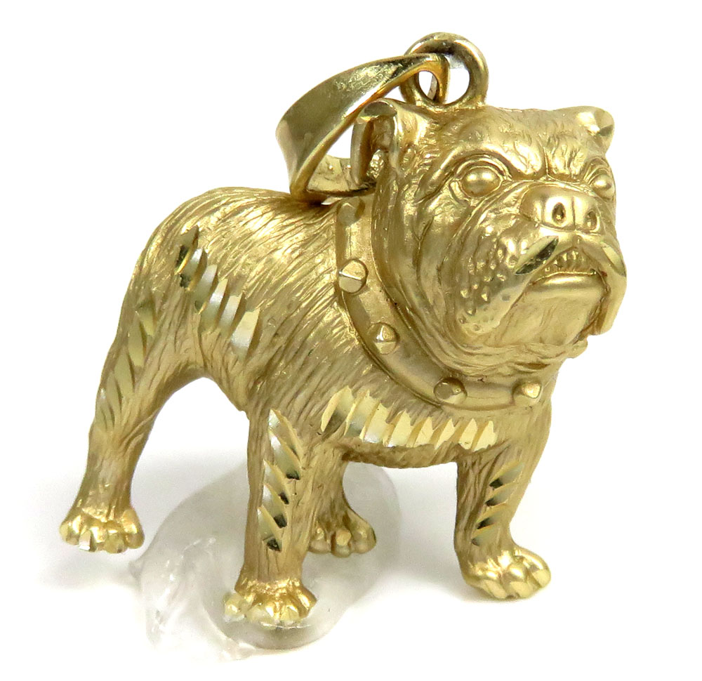 14k yellow gold diamond cut bull dog pendant