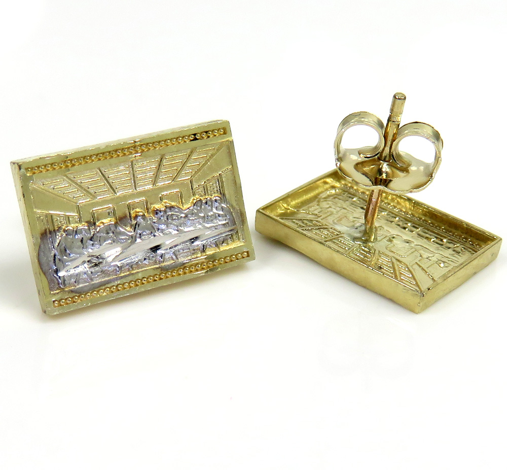 10k yellow gold small two tone jesus apostles last supper earrings