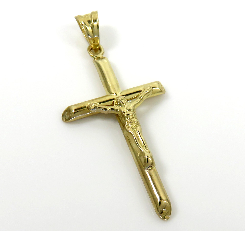 10k yellow gold small hanging jesus tube cross 