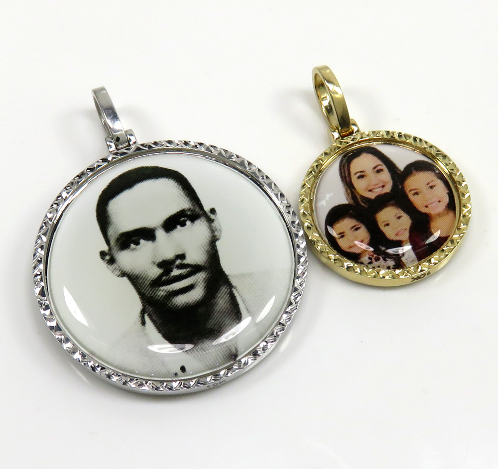 10k gold diamond cut double sided medium or large picture pendant 