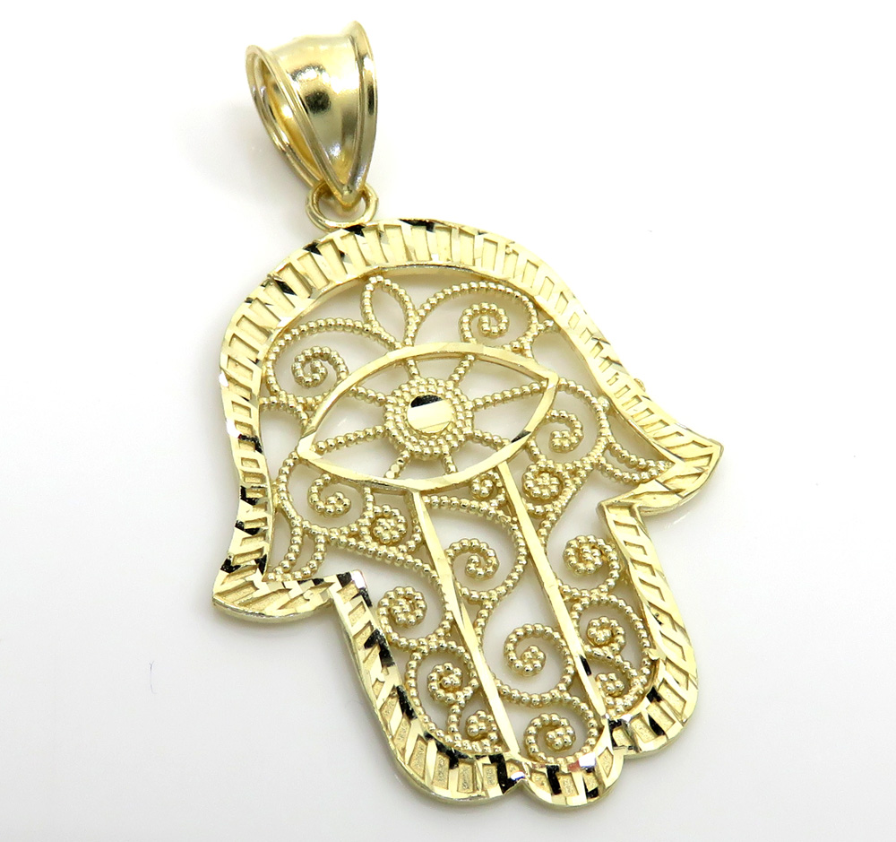 10k yellow gold medium fancy hamsa pendant 