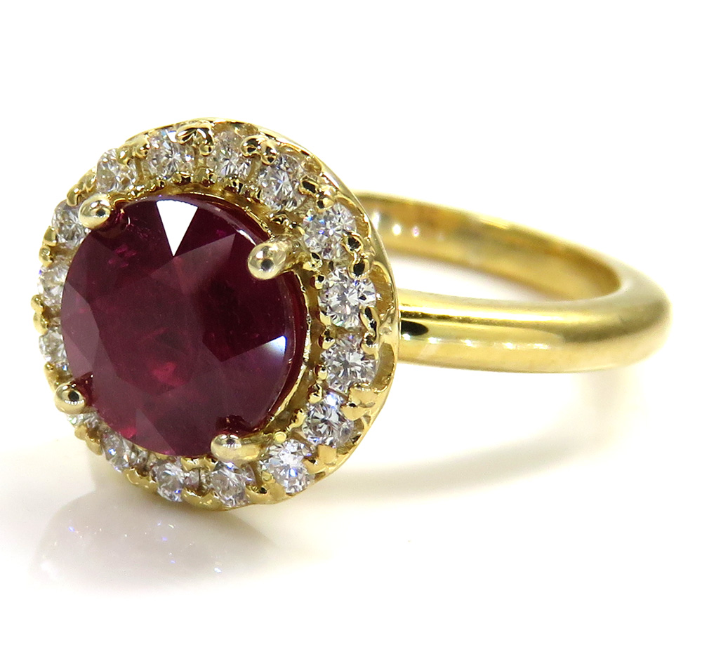 14k gold round diamond & ruby halo semi mount ring 1.70ct