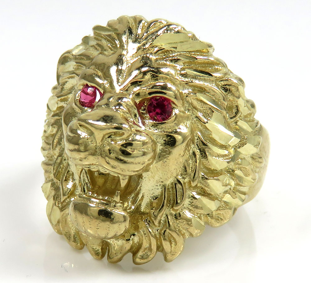 10k Yellow Gold Cz Lion Ring