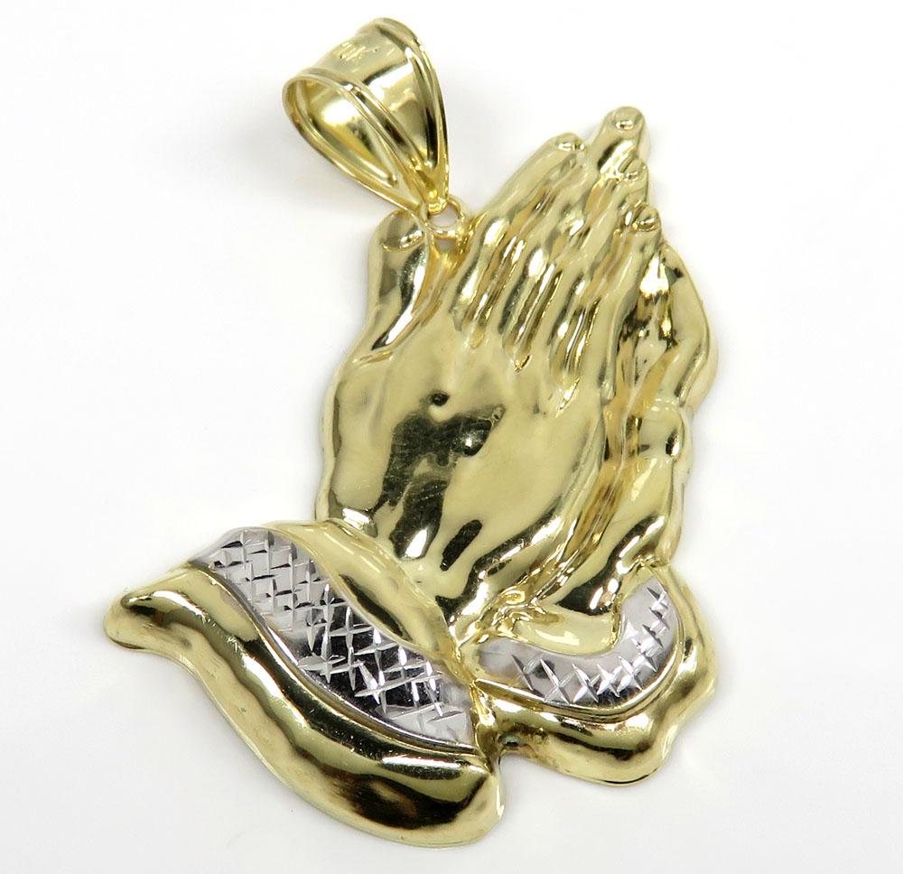 10k yellow gold large praying hands pendant 