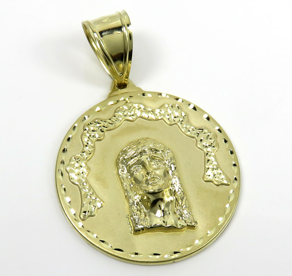 10k yellow gold diamond cut medium jesus face pendant 