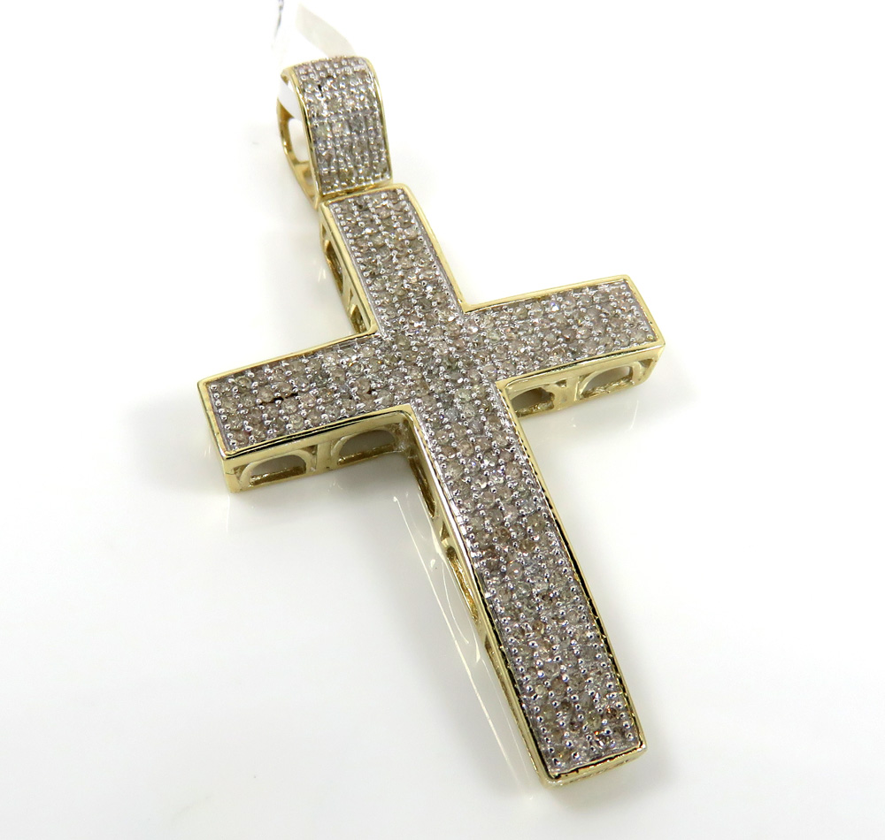 Buy 10k Yellow Gold 4 Row Diamond Cross Pendant 0.89ct Online at SO ICY ...