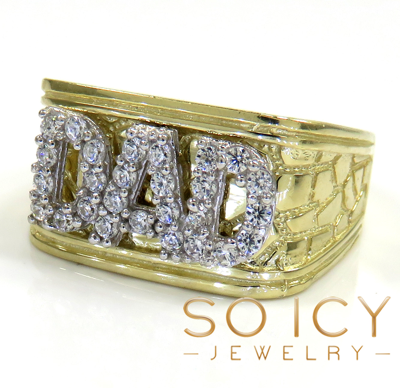 10k yellow gold nugget cz dad ring 1.00ct