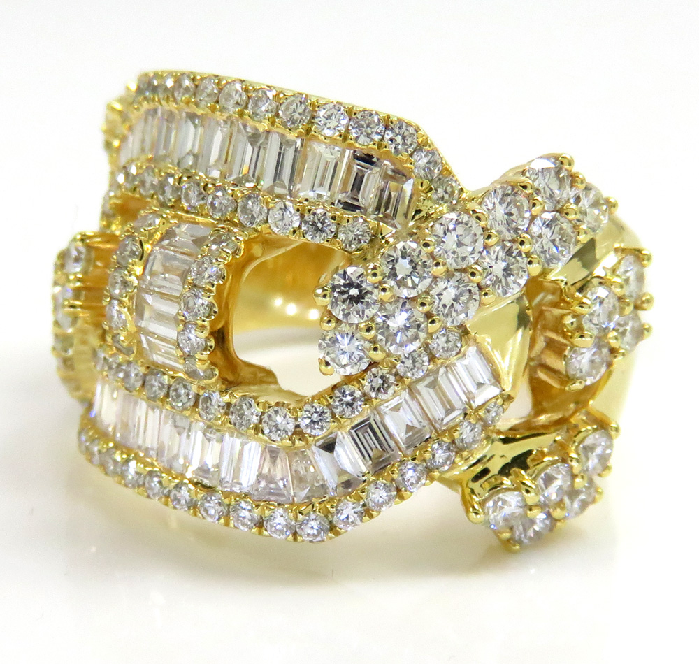 10k yellow gold baguette diamond gucci link ring 17mm 3.04ct
