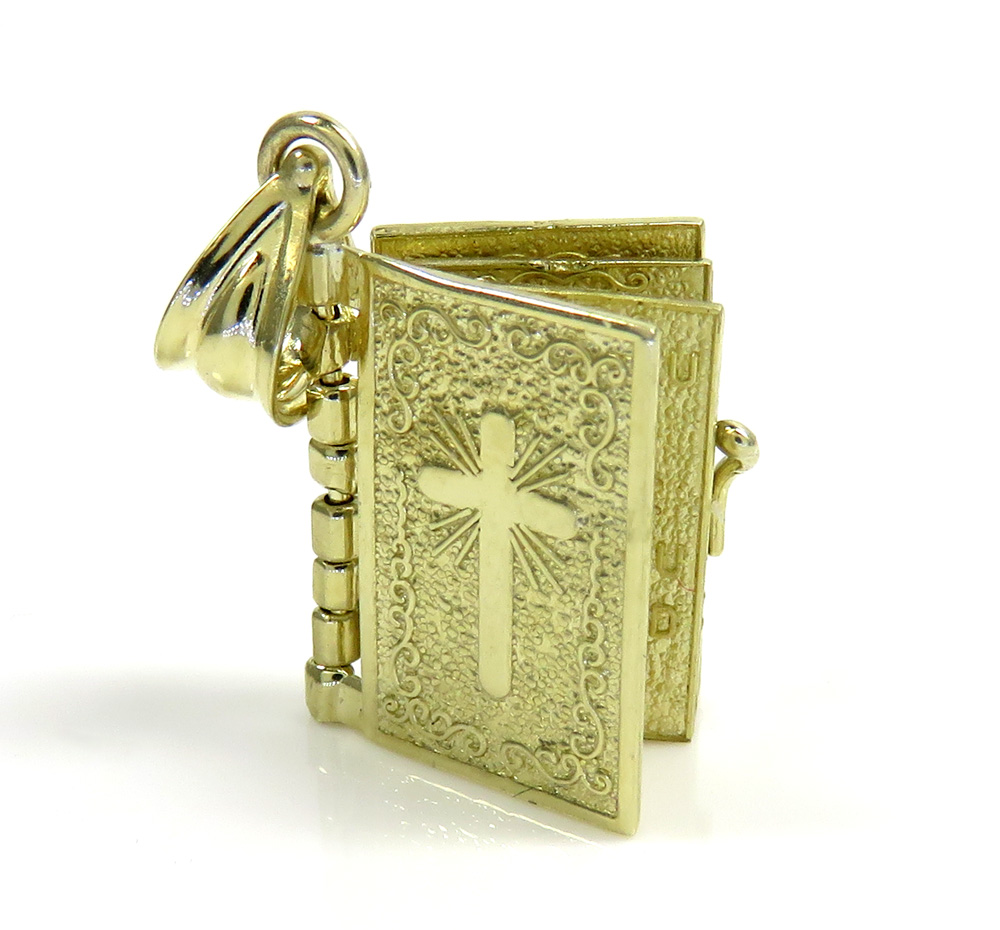 10k yellow gold mini holy bible book pendant 