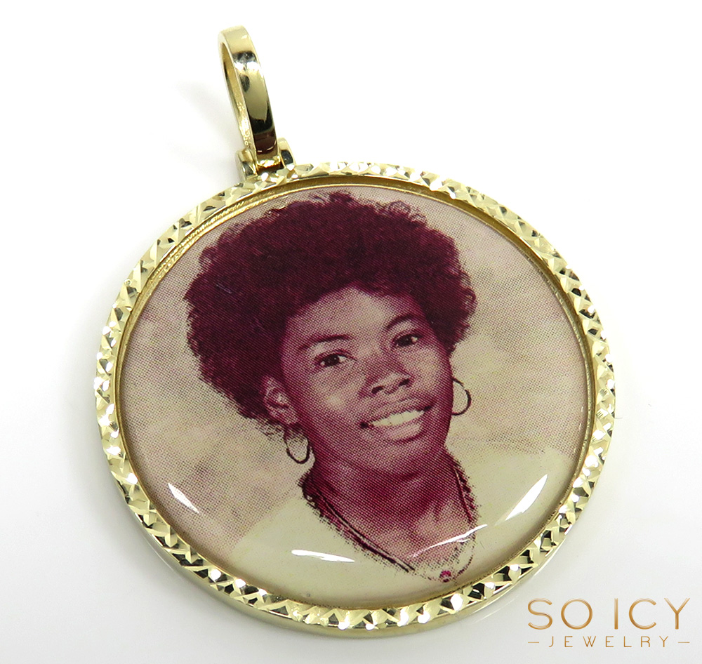 10k yellow, white, rose gold large double sided picture pendant 