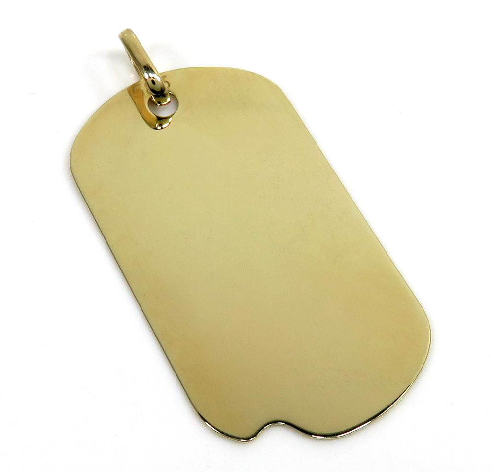 14k yellow gold large solid dog tag pendant 