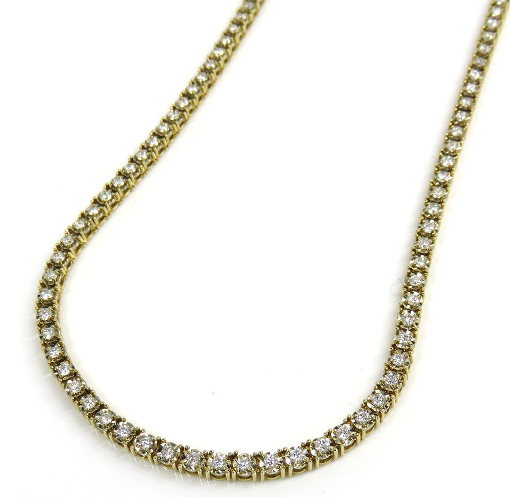 14k gold round 3 pointer diamond illusion tennis chain 3.40mm 5.00ct 16-26