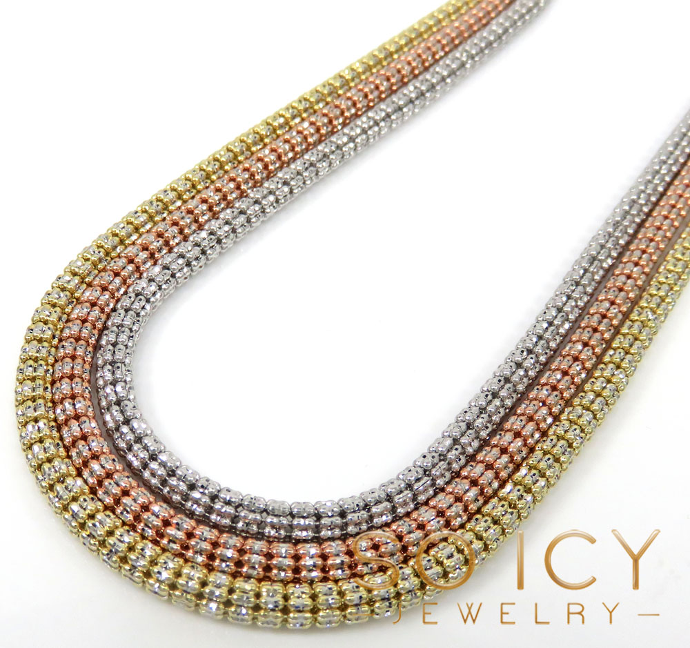 14k two tone gold diamond cut ice link chain 16-26