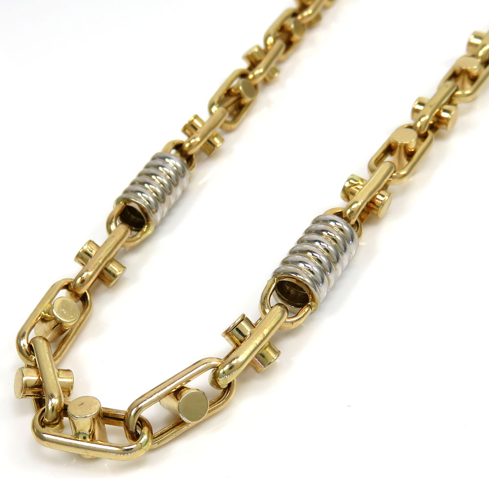 14k two tone gold fancy anchor link chain 24-26 inch 6-6.80mm