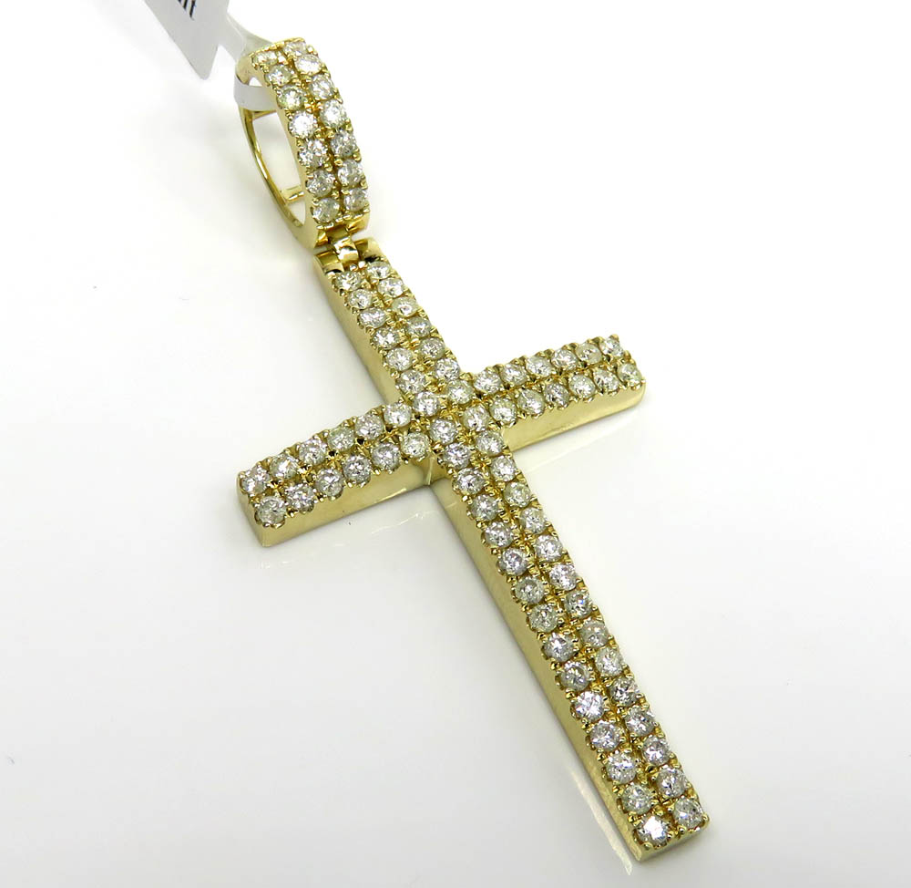 10k yellow gold 2x2 solid full cut diamond cross 2.47ct