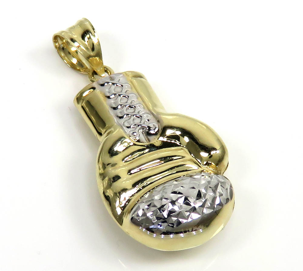 14k yellow gold two tone small diamond cut 3-d boxing glove pendant 