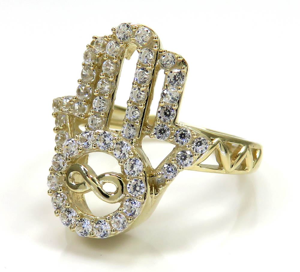 10k yellow gold cz hamsa ring 2.20ct