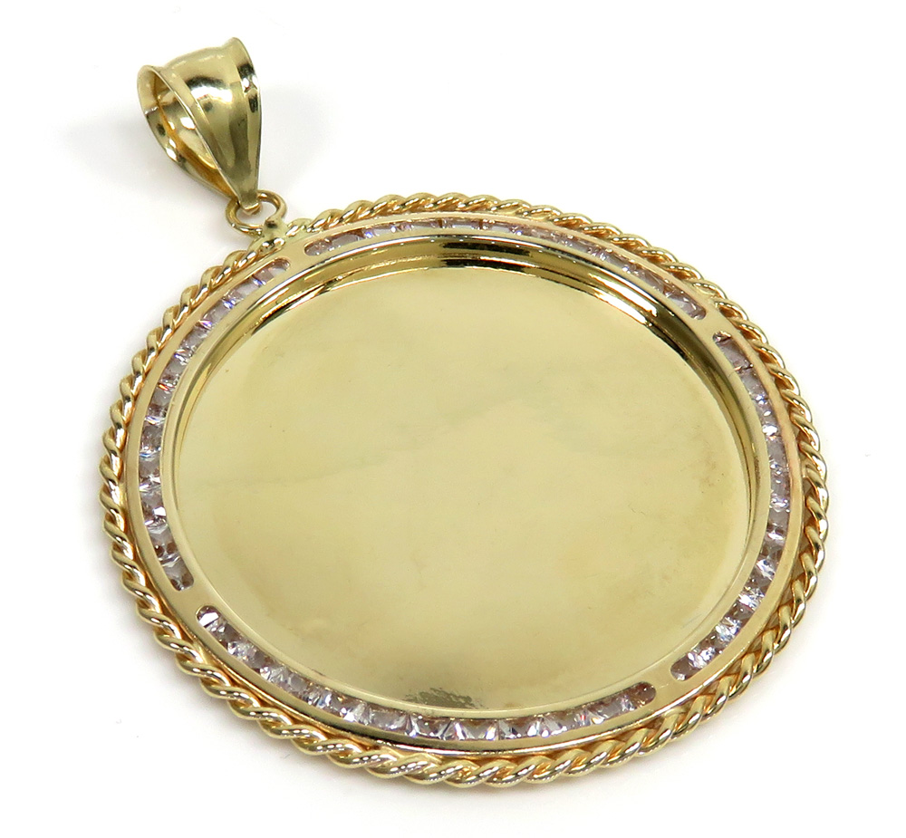 10k yellow gold large rope frame cz picture pendant 1.75ct