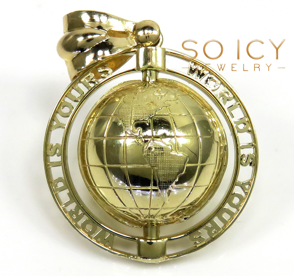 10k yellow gold the world is yours spinning globe medium pendant 