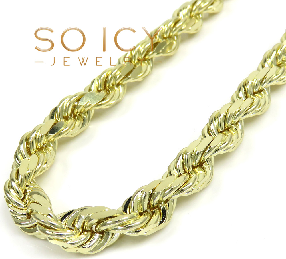 14k yellow gold solid diamond cut rope chain 22-26 inch 8mm