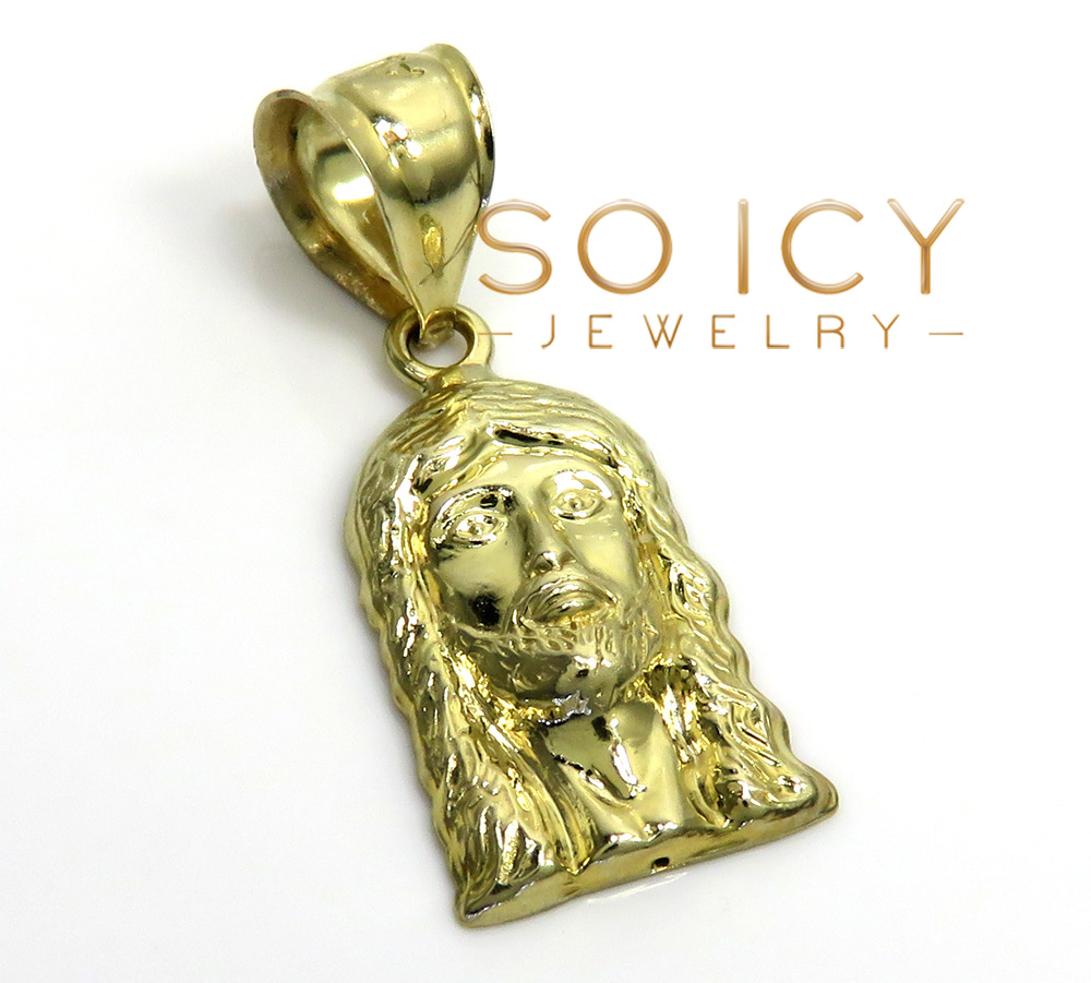 10k yellow gold closed back mini jesus face pendant