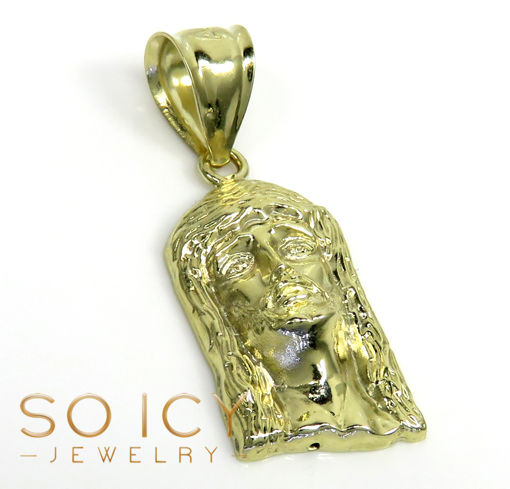 10k yellow gold mini solid back classic jesus face pendant 