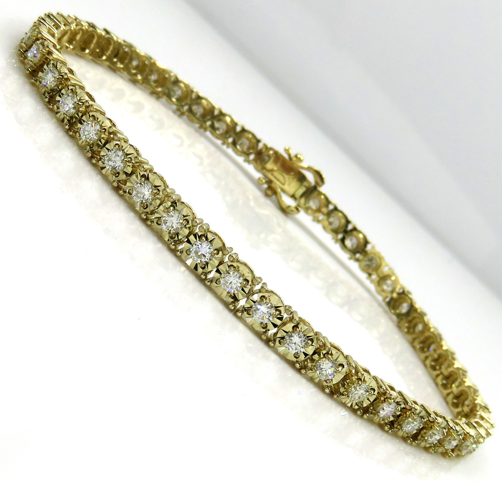14k yellow gold round 7 pointer diamond illusion tennis bracelet 4.40mm 3.50ct