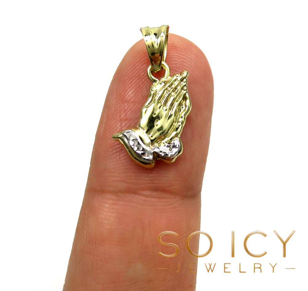 10k gold diamond cut mini praying hands pendant