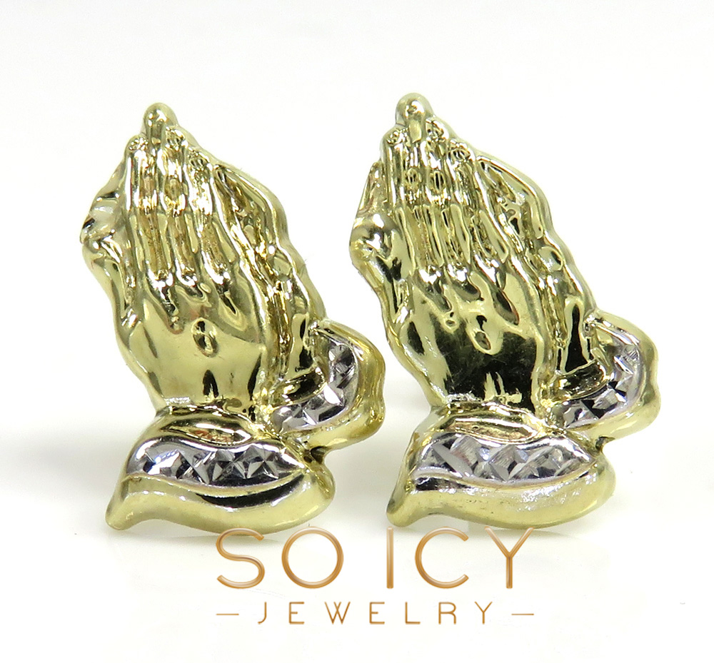 10k yellow gold mini praying hand earrings