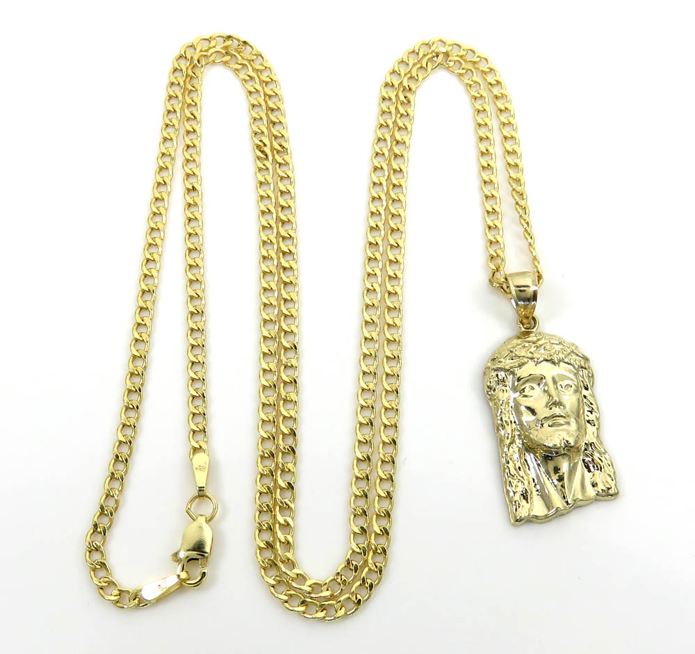 10k yellow gold small classic jesus pendant with 18-24 inch 2.50mm cuban chain 