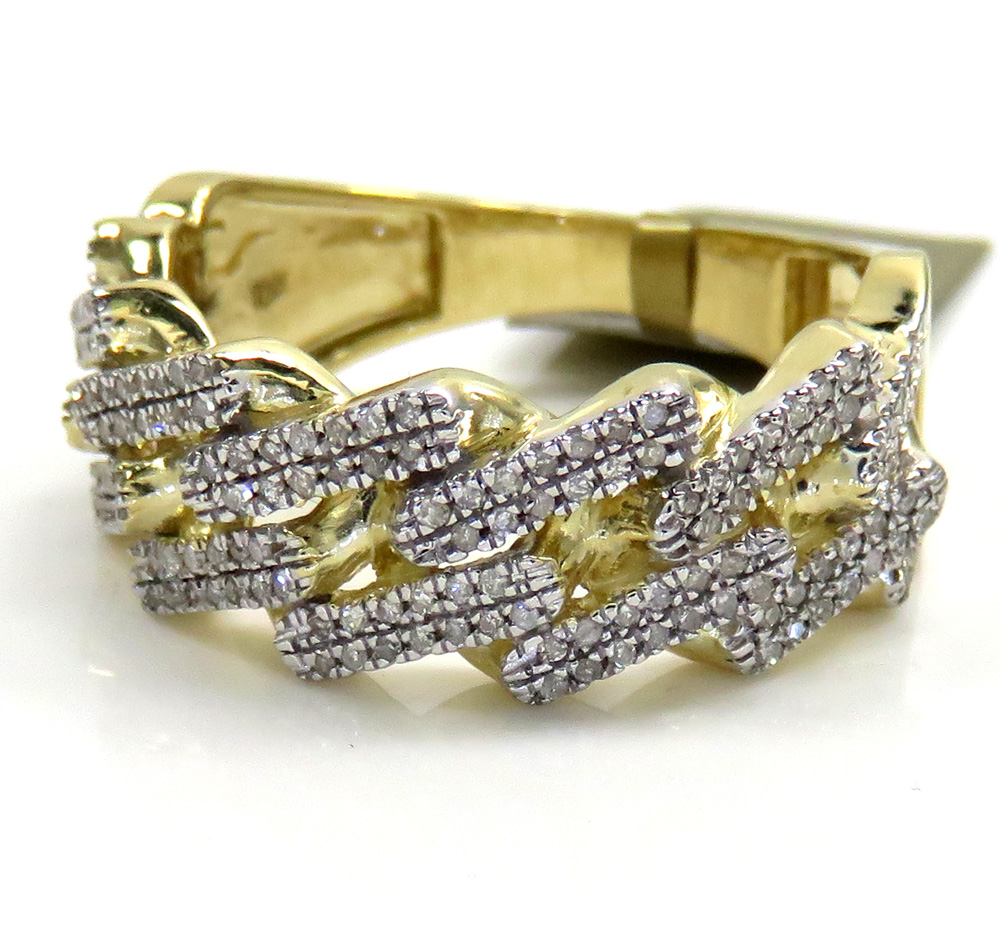 10k yellow gold solid diamond 9mm cuban ring 0.38ct