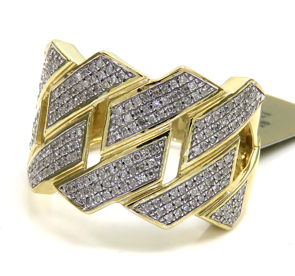 10k yellow gold solid diamond xl 16mm cuban ring 0.56ct