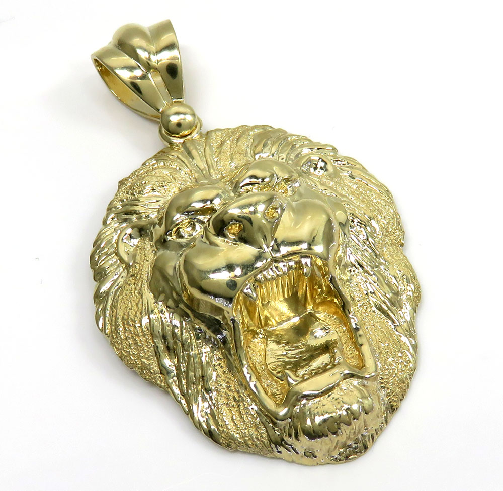 10k yellow gold solid standard size 3d lion head pendant 