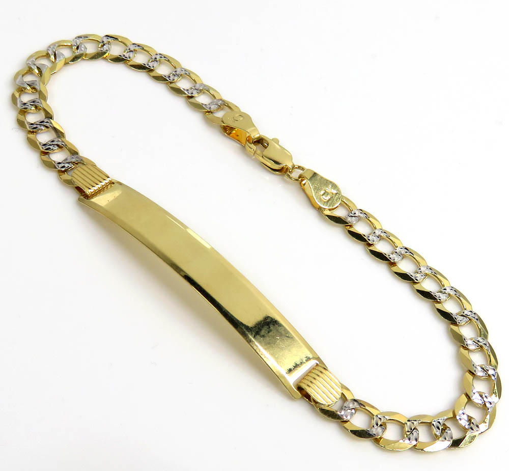14k yellow gold diamond cut cuban id bracelet 8 inch 5.50mm 