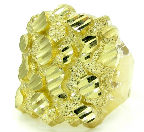 Mens 14k yellow gold xl curved nugget ring 