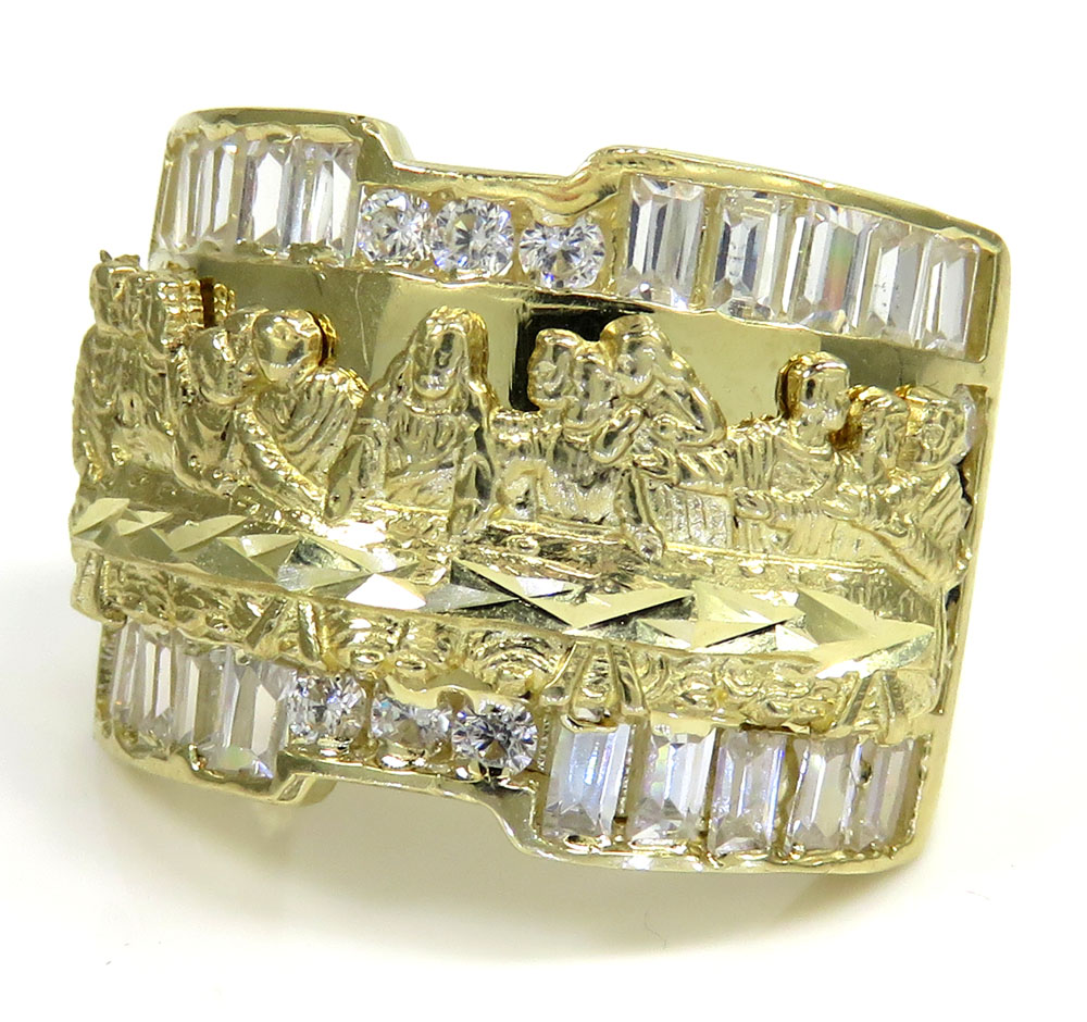 10k yellow gold the last supper cz ring 3.00ct 