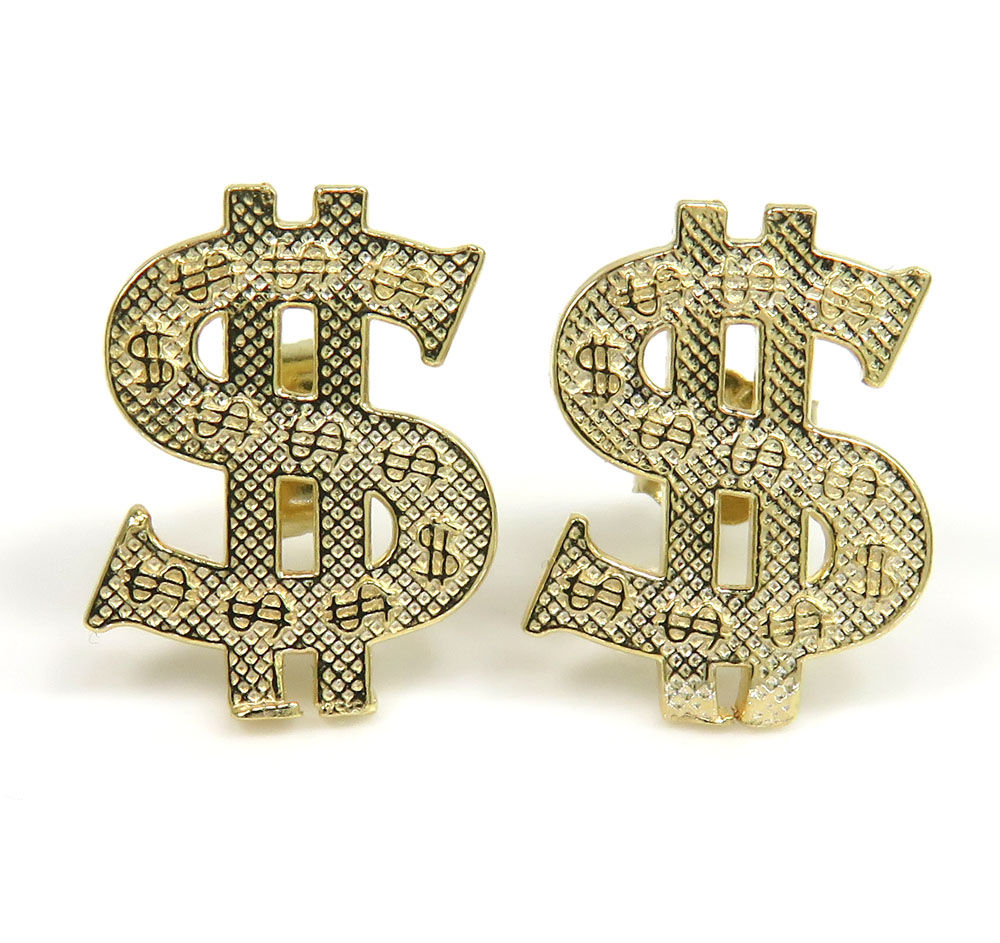 10k yellow gold dollar sign earrings 