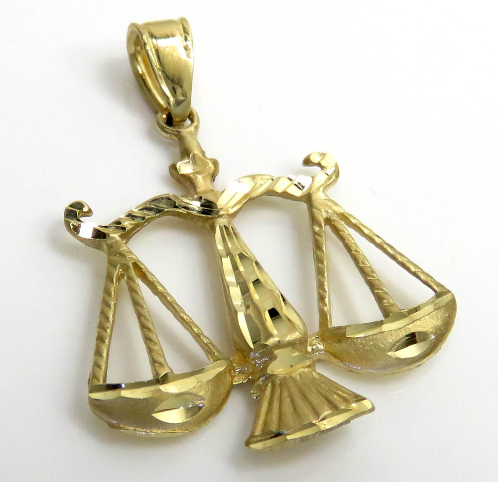 14k yellow gold small diamond cut libra scale pendant
