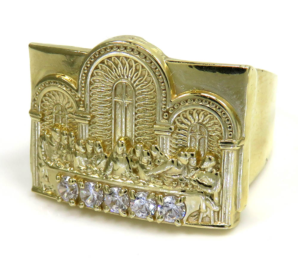 10k yellow gold the last supper cz ring 0.30ct 