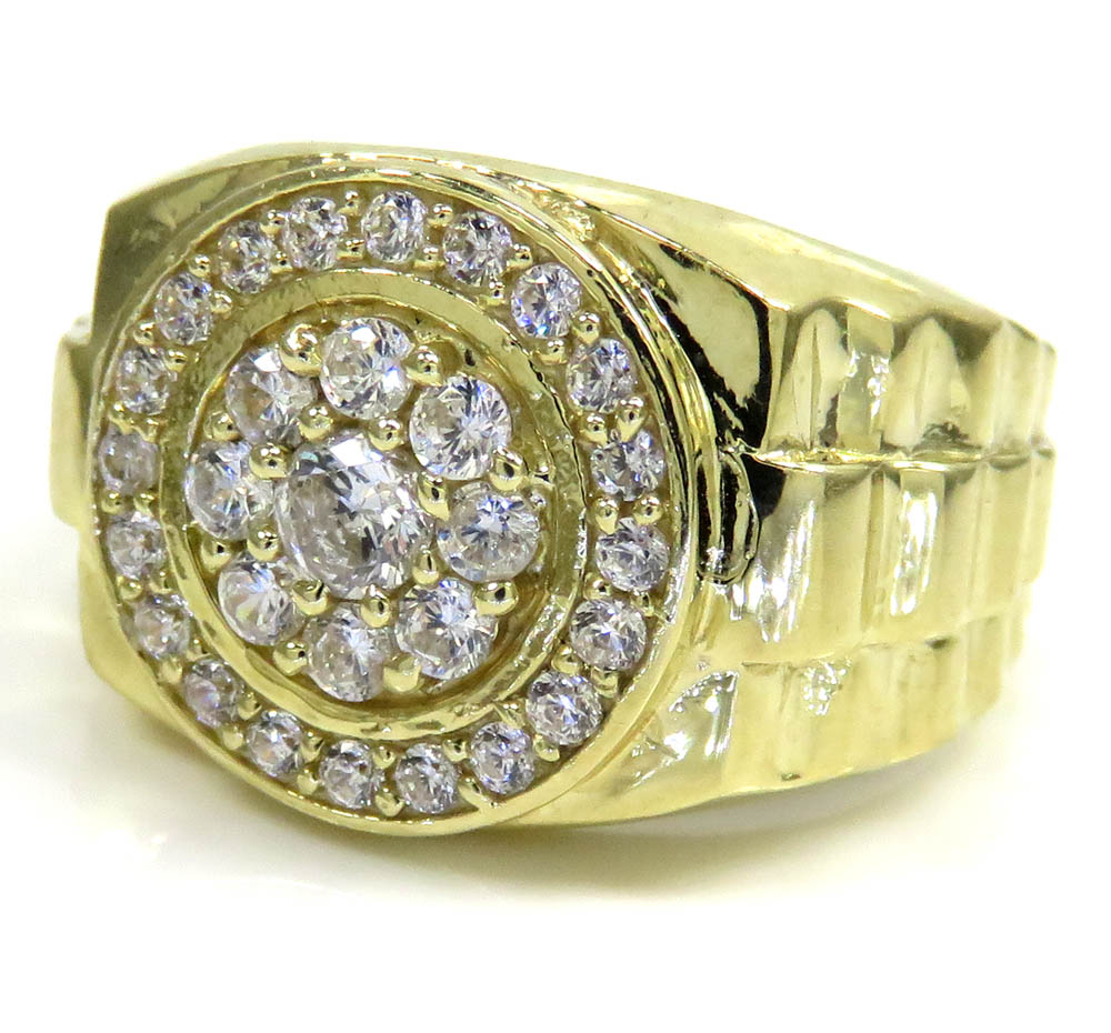 10k yellow gold cz cluster presidential style double circle ring 1.50ct