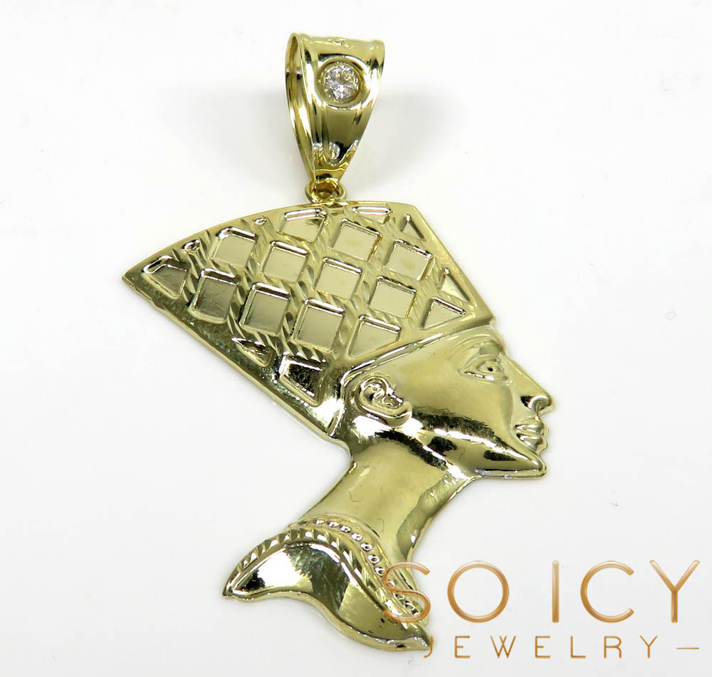 10k yellow gold closed back nefertiti medium head pendant