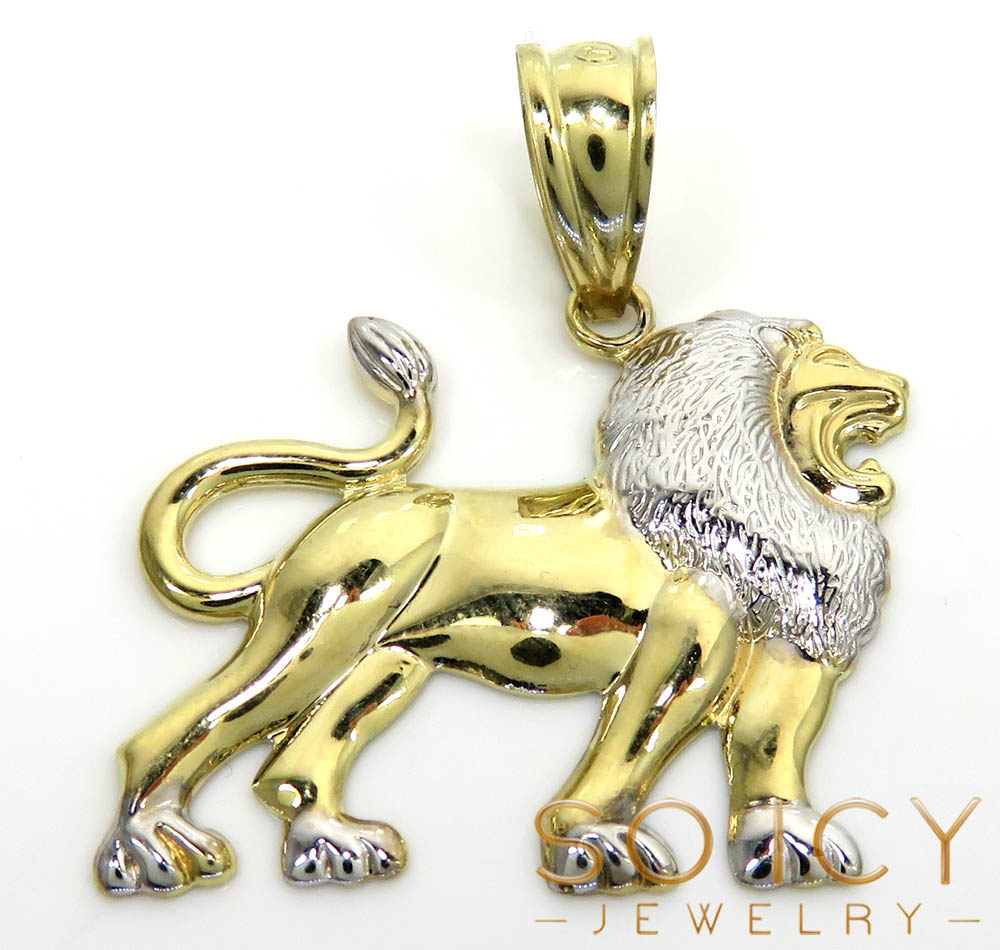 10k two tone small closed back lion pendant 