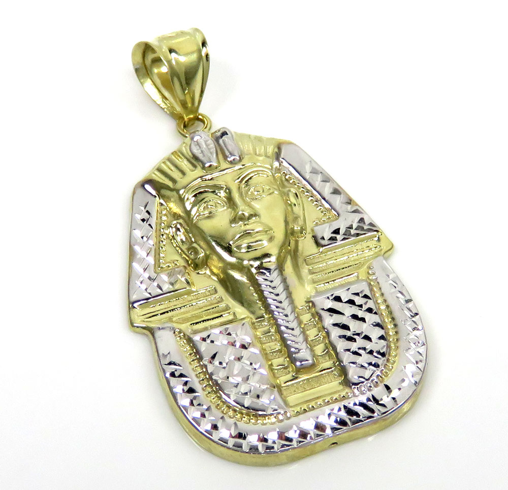 10k yellow gold small solid back king tut pharaoh head pendant 