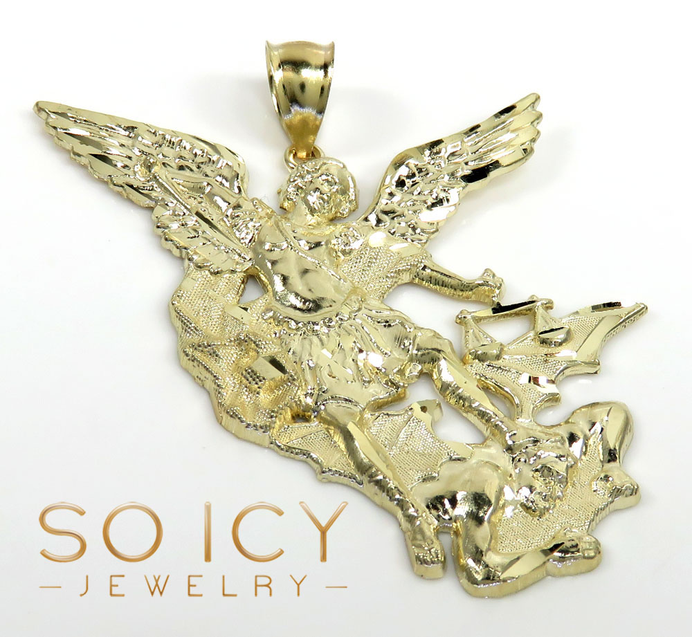 10k yellow gold light angel vs demon large pendant
