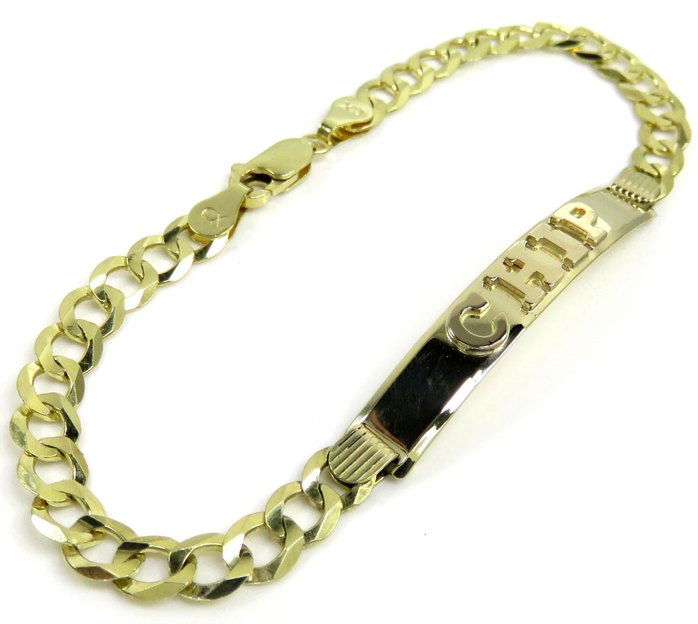 14k yellow gold custom solid cuban id bracelet 8.25 inch 5.80mm 